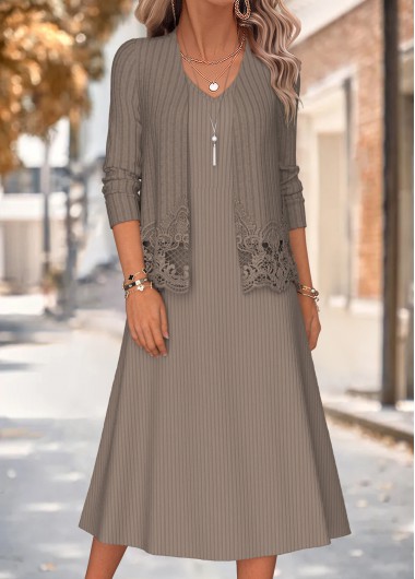 women clothes image of Dark Coffee Two-piece Long Sleeve Dress and Cardigan