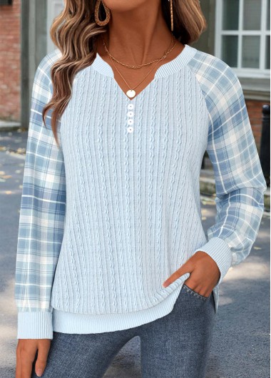 women clothes image of Light Blue Geometric Print Tummy Coverage Long Sleeve Sweatshirt
