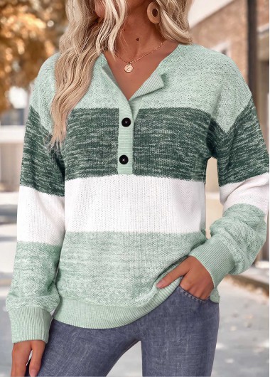 women clothes image of Mint Green Striped Tummy Coverage Long Sleeve Sweatshirt