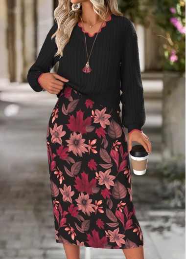 women clothes image of Black Tummy Coverage Floral Print Dress and Cover Up