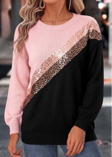 women clothes image of Pink Tummy Coverage Long Sleeve Round Neck Sweatshirt