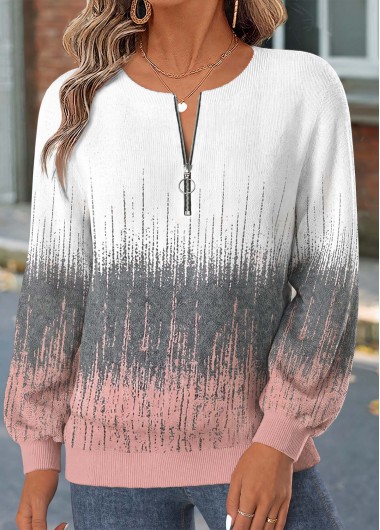 women clothes image of Multi Color Geometric Print Zipper Long Sleeve Sweatshirt