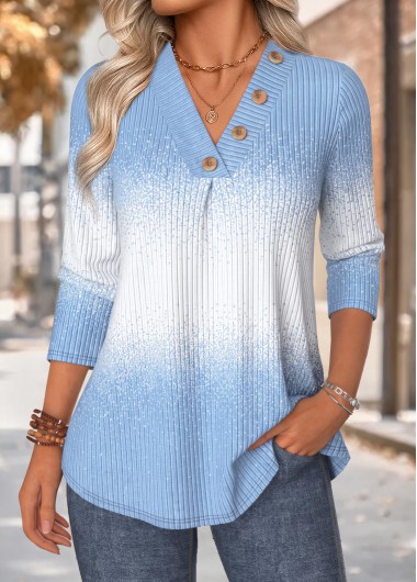women clothes image of Light Blue Ombre Tummy Coverage Long Sleeve T Shirt