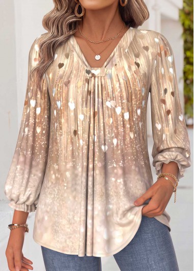women clothes image of Beige Ombre Patchwork Bracelet Sleeve Blouse