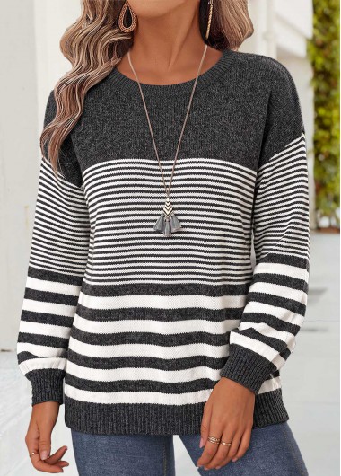women clothes image of Dark Grey Marl Striped Tummy Coverage Long Sleeve Sweatshirt