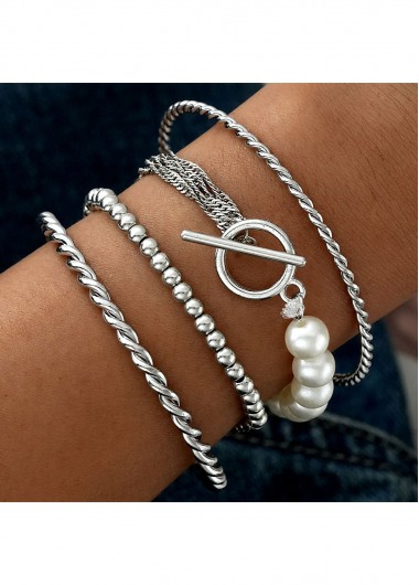 women clothes image of Silvery White Round Design Alloy Bracelets Set