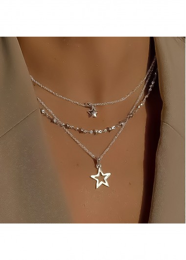 women clothes image of Silvery White Star Alloy Detail Necklace