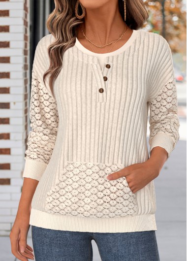 women clothes image of Beige Fake 2in1 Long Sleeve Split Neck Sweatshirt