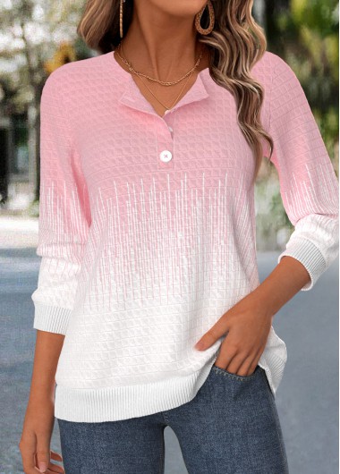 women clothes image of Light Pink Geometric Print Tummy Coverage Long Sleeve Sweatshirt