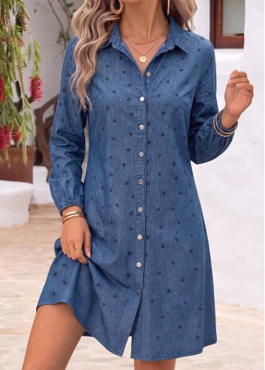 women clothes image of Denim Blue Geometric Print Short Tummy Coverage Dress
