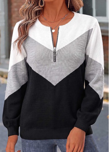 women clothes image of Black Geometric Print Patchwork Long Sleeve Sweater