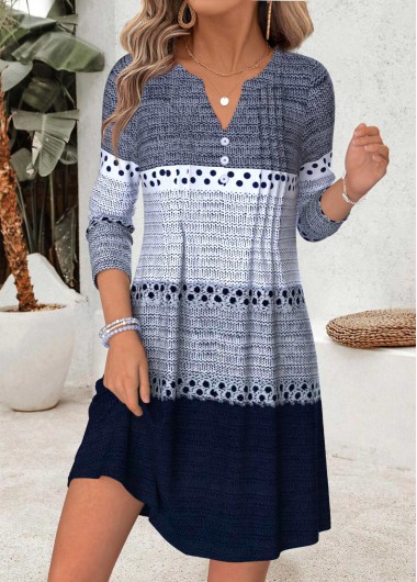 women clothes image of Blue Multi Stripe Print Short Tuck Stitch Dress