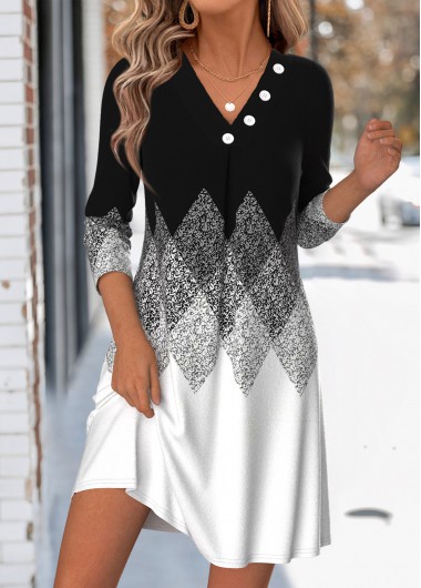 women clothes image of Black Geometric Print Tummy Coverage A Line Dress