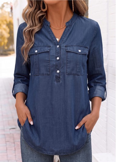 women clothes image of Denim Blue Denim-effect Print Shirt