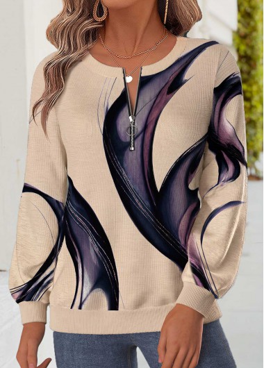 women clothes image of Multi Color Geometric Print Tummy Coverage Long Sleeve Sweatshirt