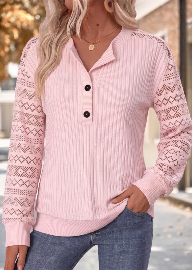 women clothes image of Light Pink Patchwork Long Sleeve Polo Collar Sweatshirt