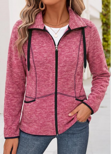 women clothes image of Pink Seaming Long Sleeve Turn Down Collar Sweatshirt
