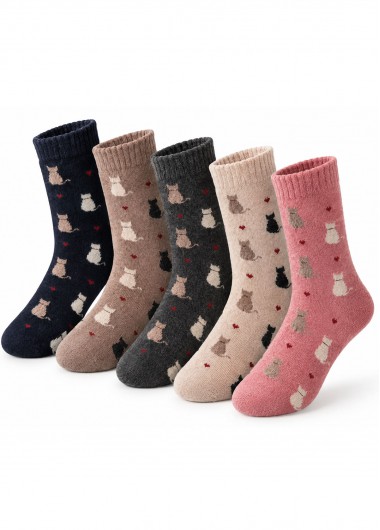 women clothes image of Multi Color Cat Design Mid Calf Socks