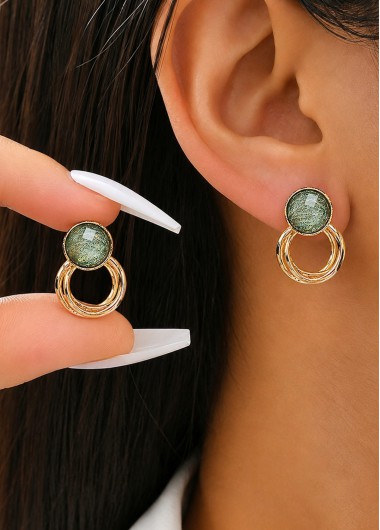 women clothes image of Green Color Round Glass Material Earring