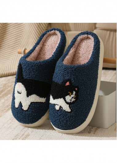 women clothes image of Navy Animal Print Closed Toe Falt Slippers