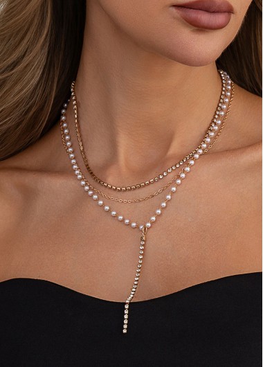 women clothes image of Golden Pearl Round Alloy Necklace Set