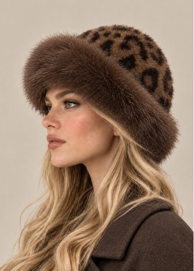women clothes image of Dark Coffee Leopard Print Polyester Hat