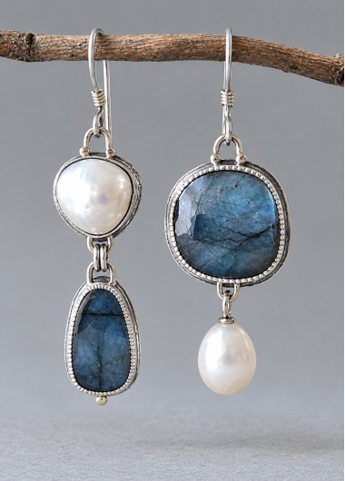 women clothes image of Dusty Blue Asymmetrical Alloy Deatail Earring