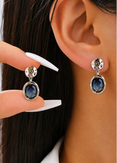 women clothes image of Dusty Blue Oval Design Alloy Earring