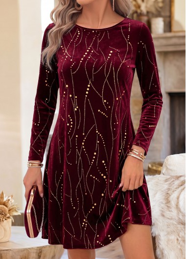 women clothes image of Wine Red Polka Dot Short Tummy Coverage Dress