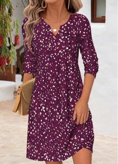 women clothes image of Dark Purple Geometric Print Short Tummy Coverage Dress