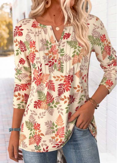 women clothes image of Green Tummy Coverage Leaf Print T Shirt