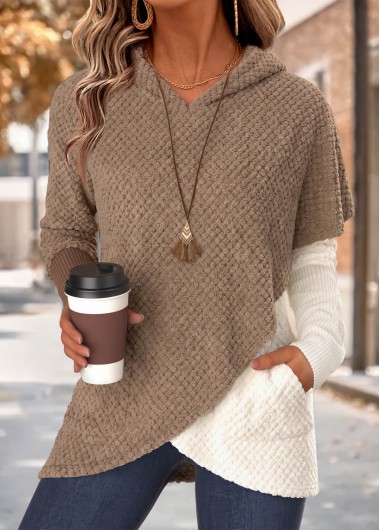 women clothes image of Dark Camel Fake 2in1 Long Sleeve Hoodie