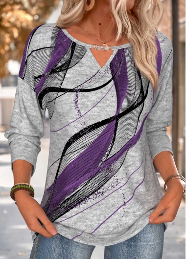 women clothes image of Light Grey Marl Geometric Print Beaded T Shirt