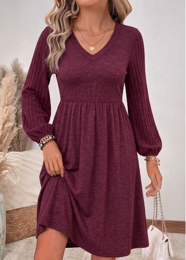 women clothes image of Dark Purple Short Tummy Coverage Long Sleeve Dress