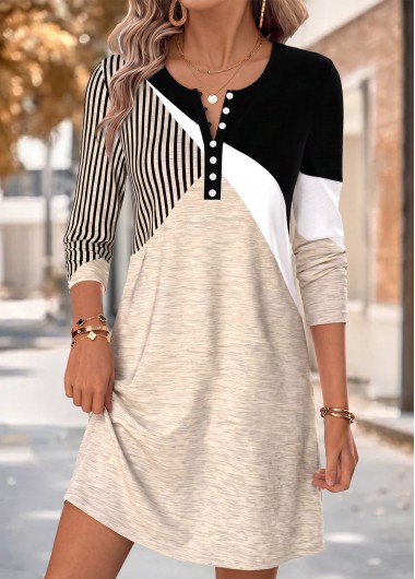 women clothes image of Light Camel Geometric Print Short Tummy Coverage Dress