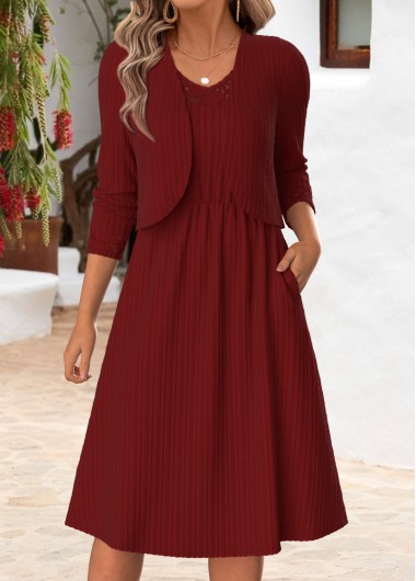 women clothes image of Wine Red Short Tummy Coverage Long Sleeve Dress