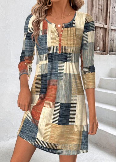 women clothes image of Multi Color Geometric Print Short Corset Long Sleeve Dress