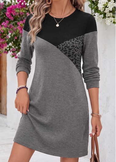 women clothes image of Dark Grey Marl Leopard Short Tummy Coverage Dress