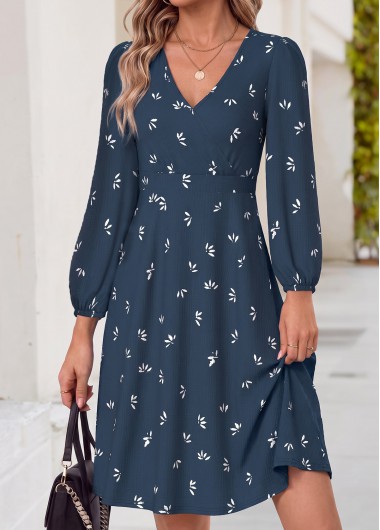 women clothes image of Dark Blue Floral Print Short Tummy Coverage Dress