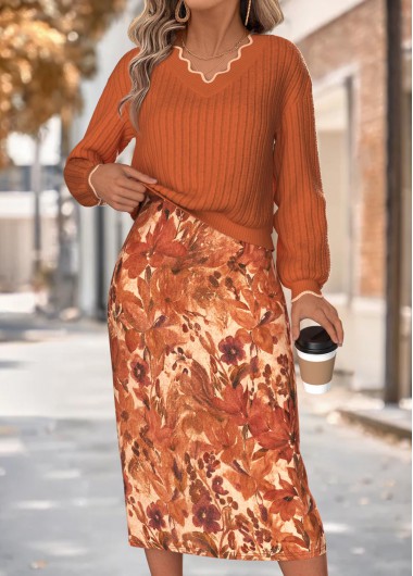 women clothes image of Orange Floral Print Two-piece TOP and Tank Dress