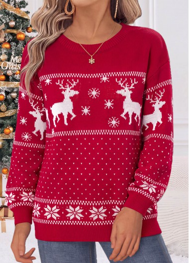 women clothes image of Christmas Red Tummy Coverage Long Sleeve Round Neck Sweatshirt