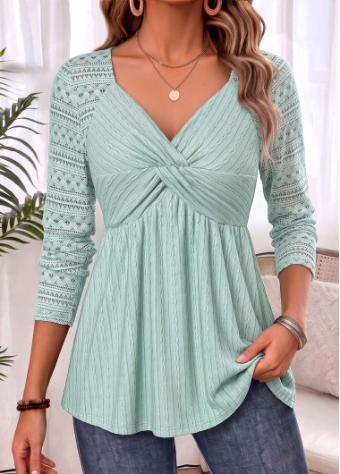 women clothes image of Sage Green Curved Hem Long Sleeve Blouse