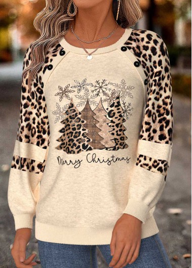 women clothes image of Christmas Beige Patchwork Long Sleeve Round Neck Sweatshirt