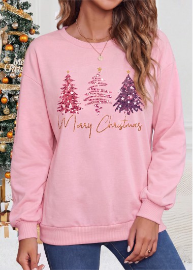 women clothes image of Christmas Light Pink Tummy Coverage Long Sleeve Sweatshirt