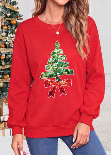 women clothes image of Christmas Red Tummy Coverage Long Sleeve Round Neck Sweatshirt