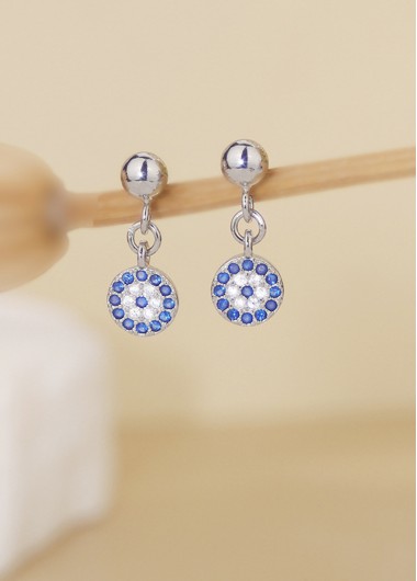 women clothes image of Blue Round Rhinestone Alloy Detail Earring