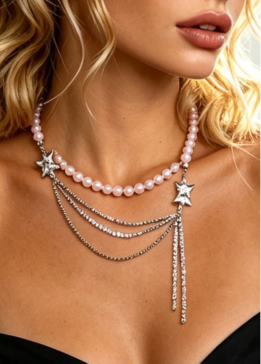 women clothes image of Pink Color Asymmetrical Alloy Detail Necklace