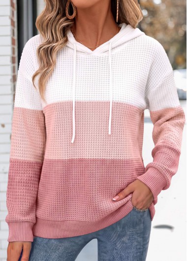 women clothes image of Pink Contrast Patchwork Long Sleeve Hoodie