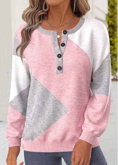 women clothes image of Multi Color Geometric Print Tummy Coverage Long Sleeve Sweatshirt