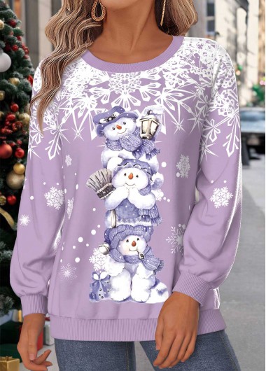 women clothes image of Christmas Purple Tummy Coverage Long Sleeve Round Neck Sweatshirt